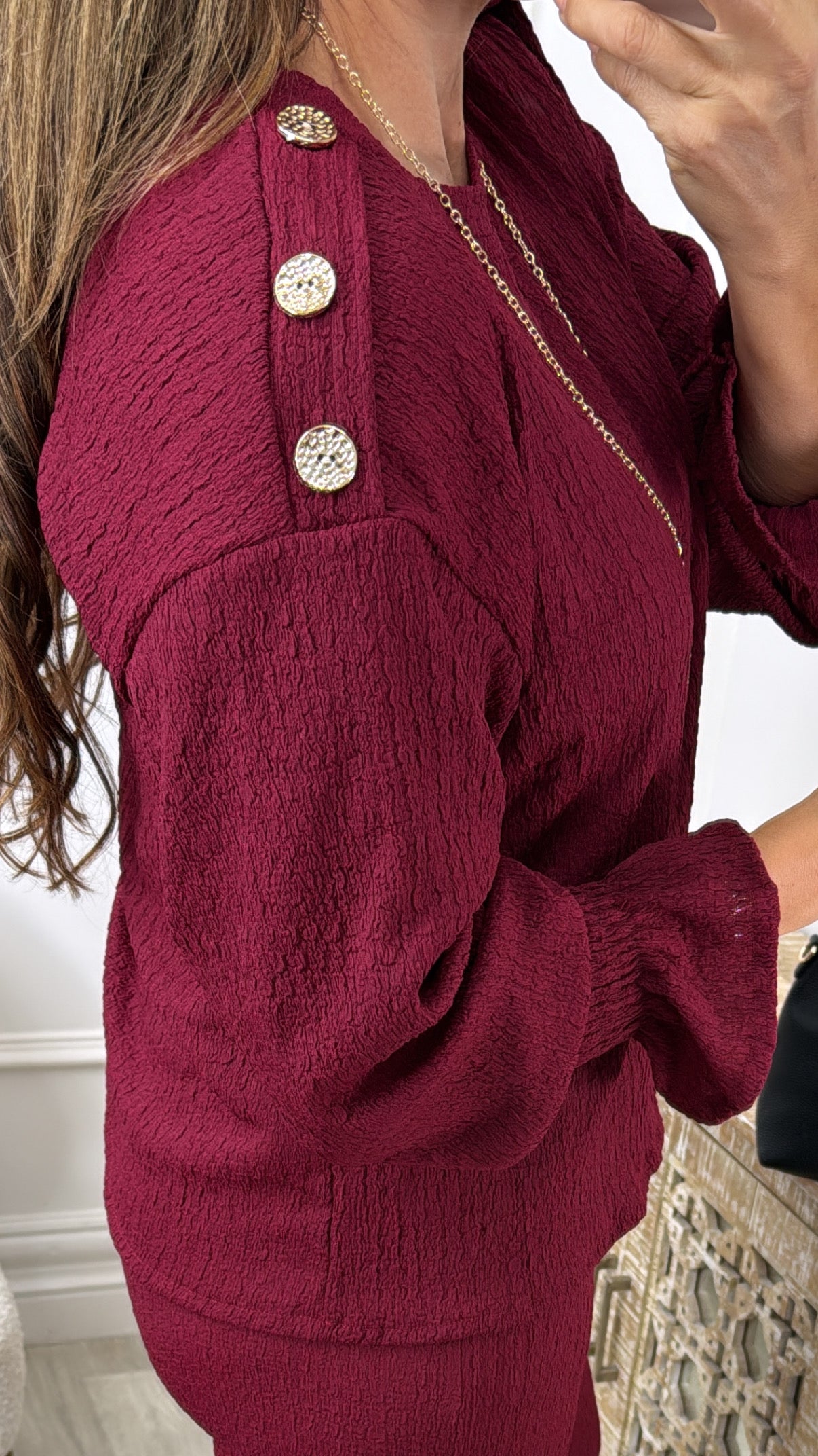Clarise Wine Frill Cuff Two Piece Set