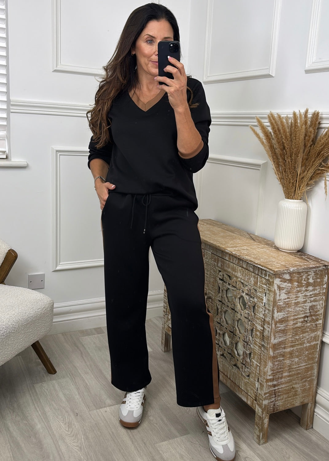 Meliza Black Contrast Stripe Tracksuit