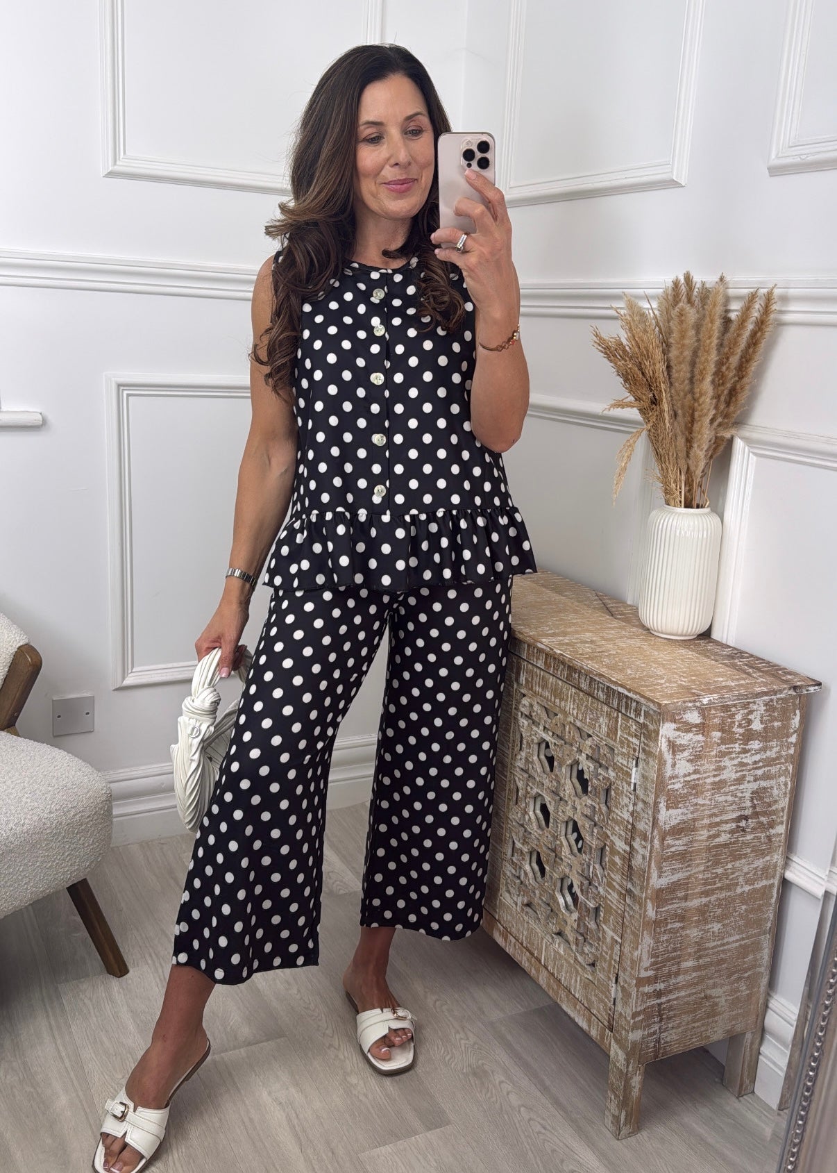 Olivia Black Polka Frill Hem Top Set
