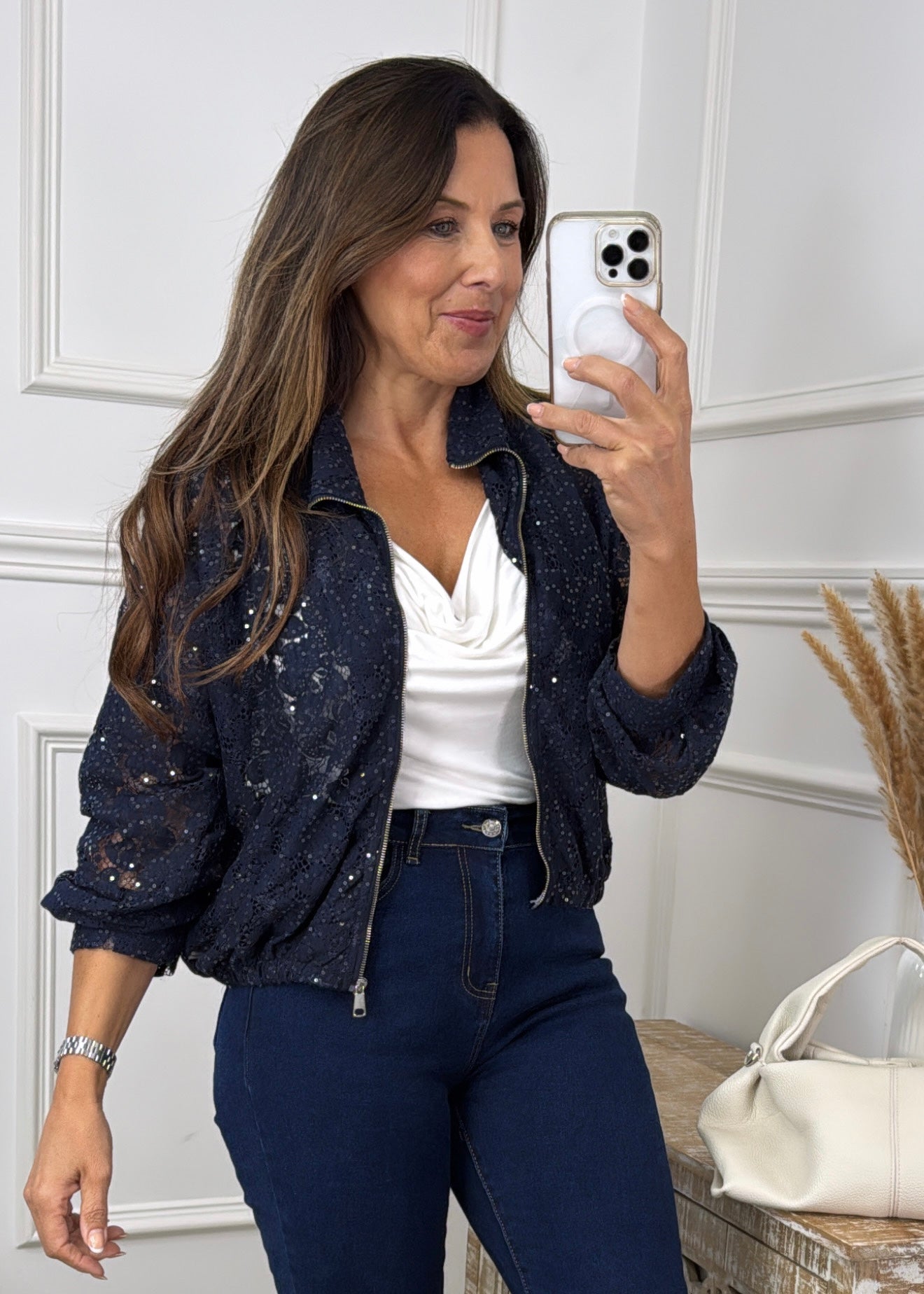 Alice Navy Lace Glimmer Jacket