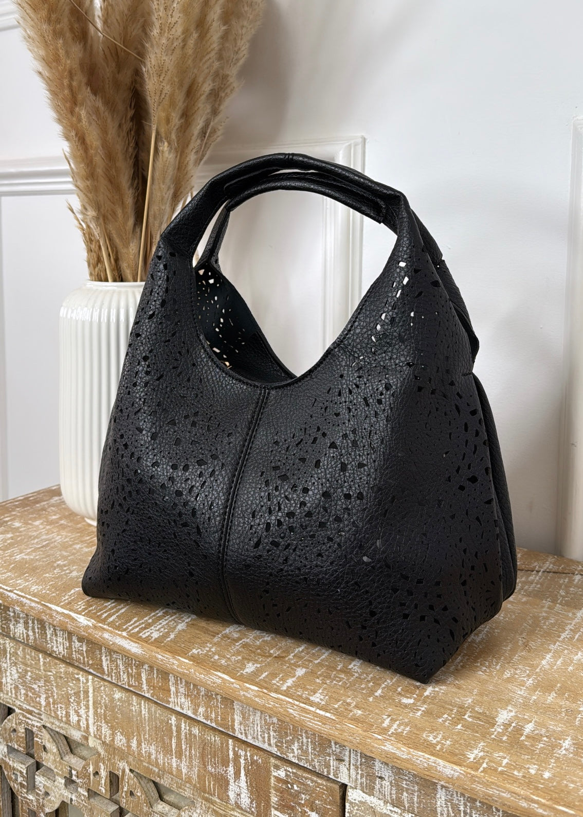 Portofino Black Laser Cut Tote Bag