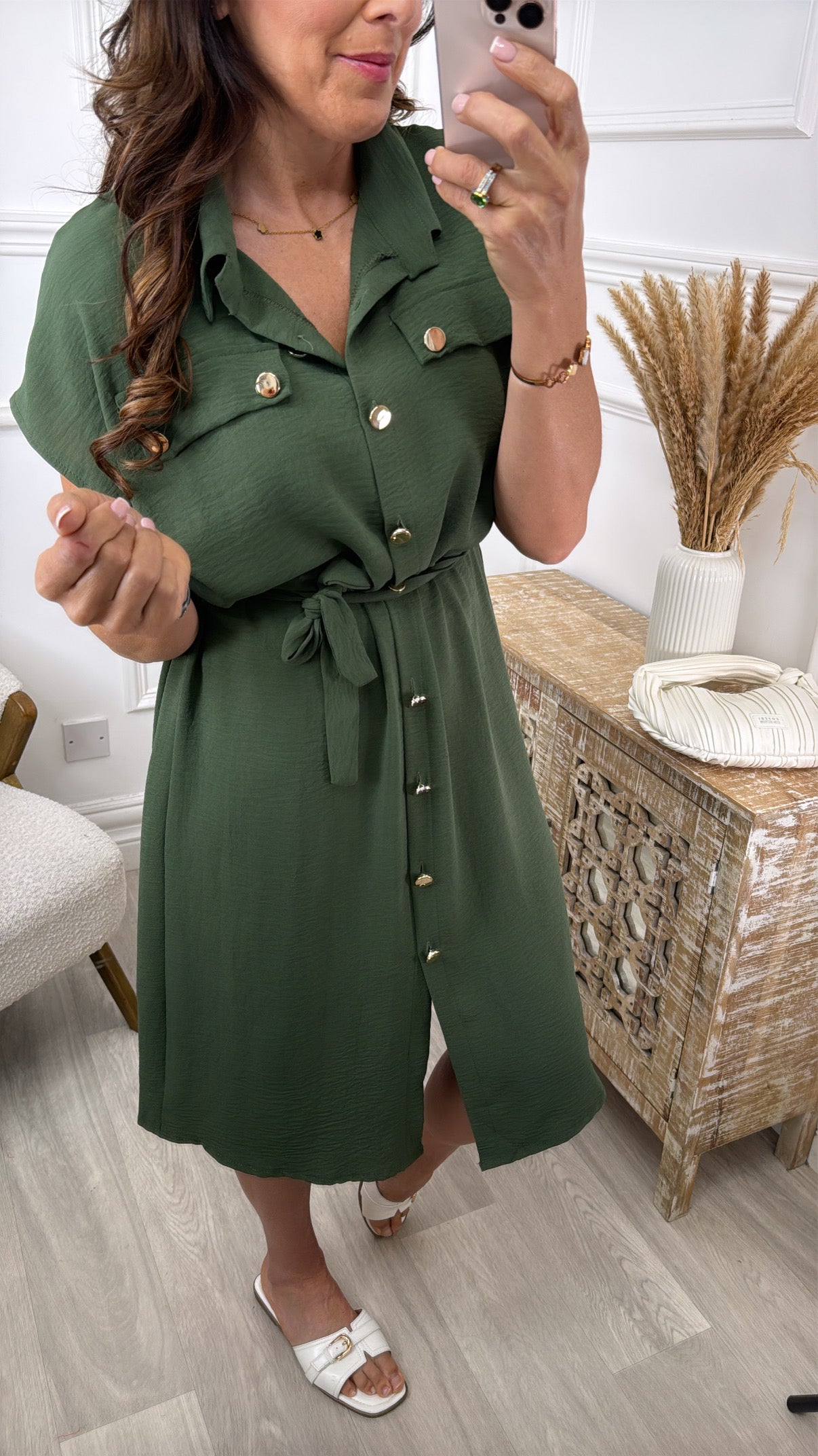 Barbara Khaki Shirt Midi Dress