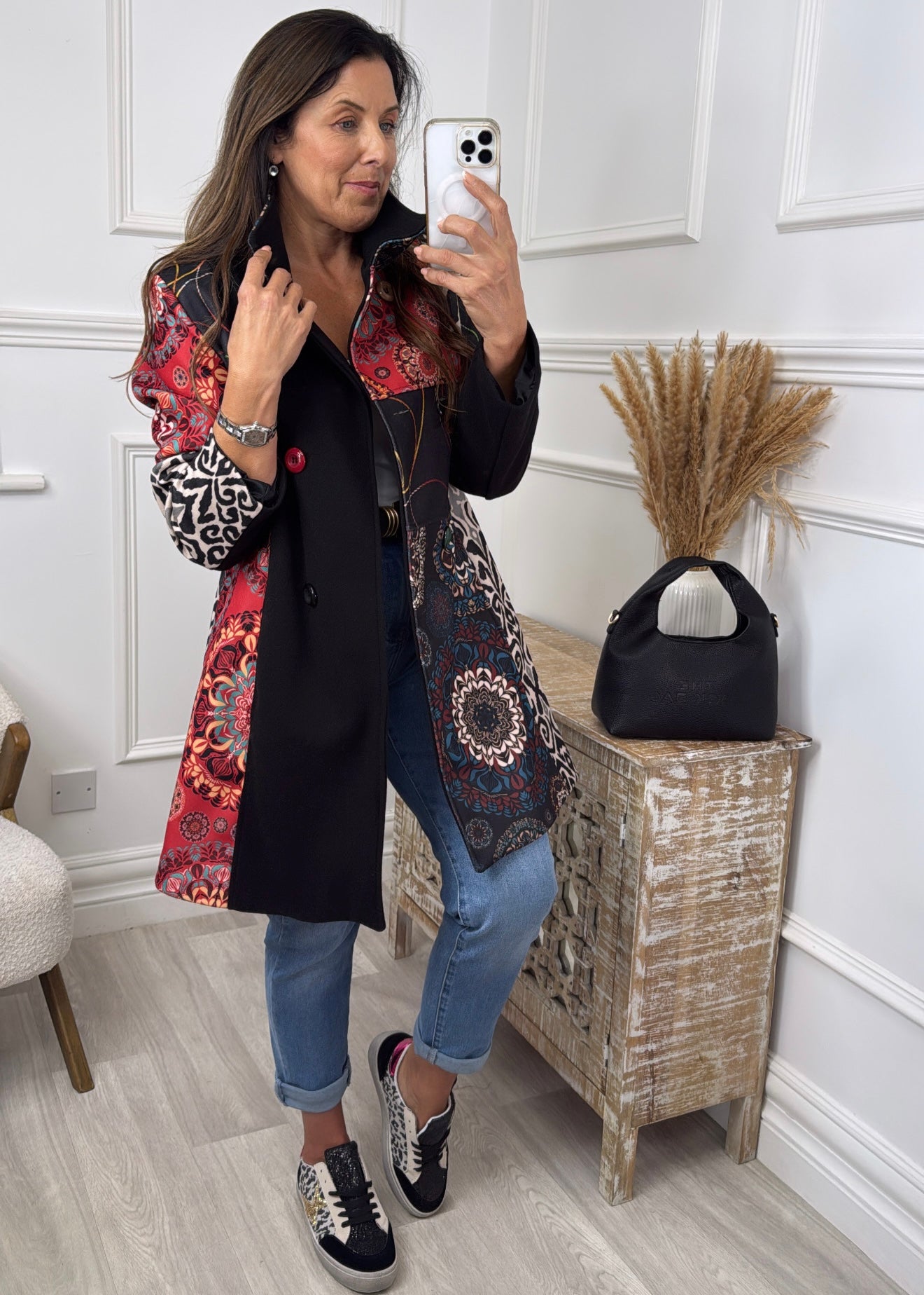 PRE ORDER: Dessy Black Multi Print Coat