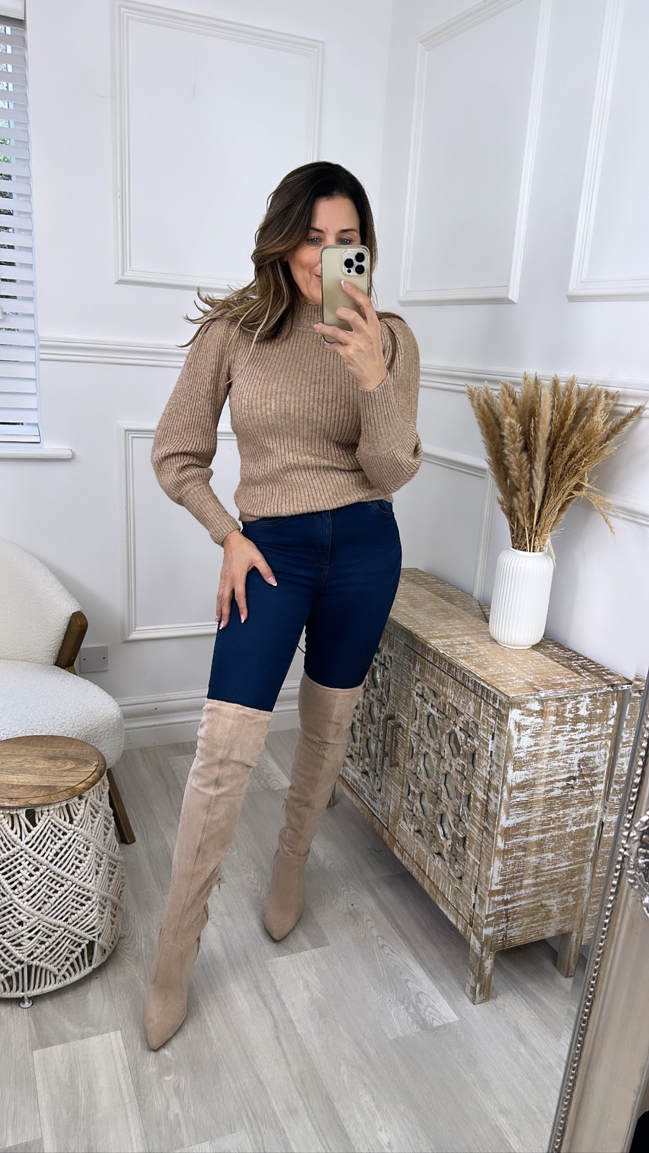 Margaret Beige Over The Knee Boots