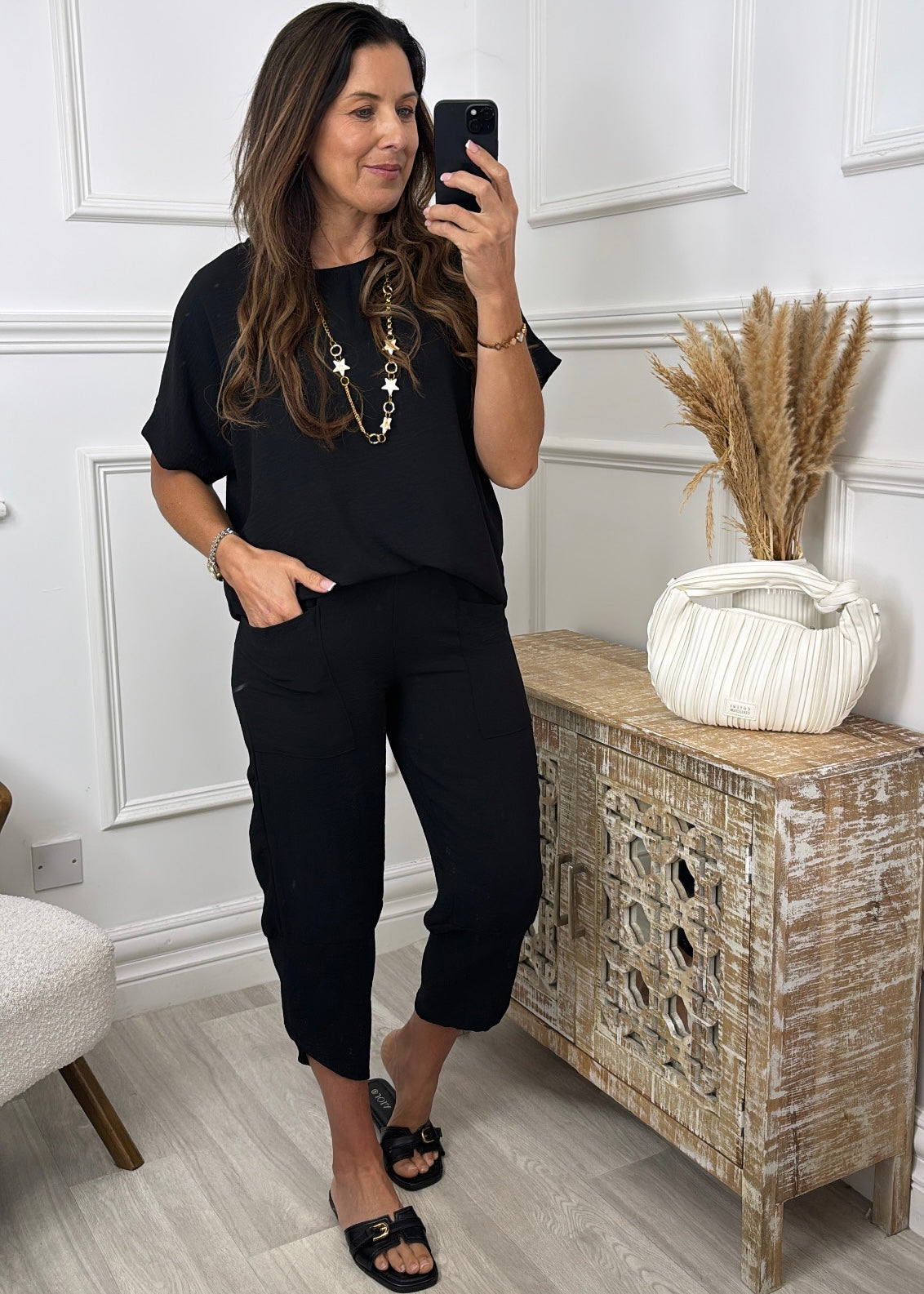 Portia Black Short Sleeve Set
