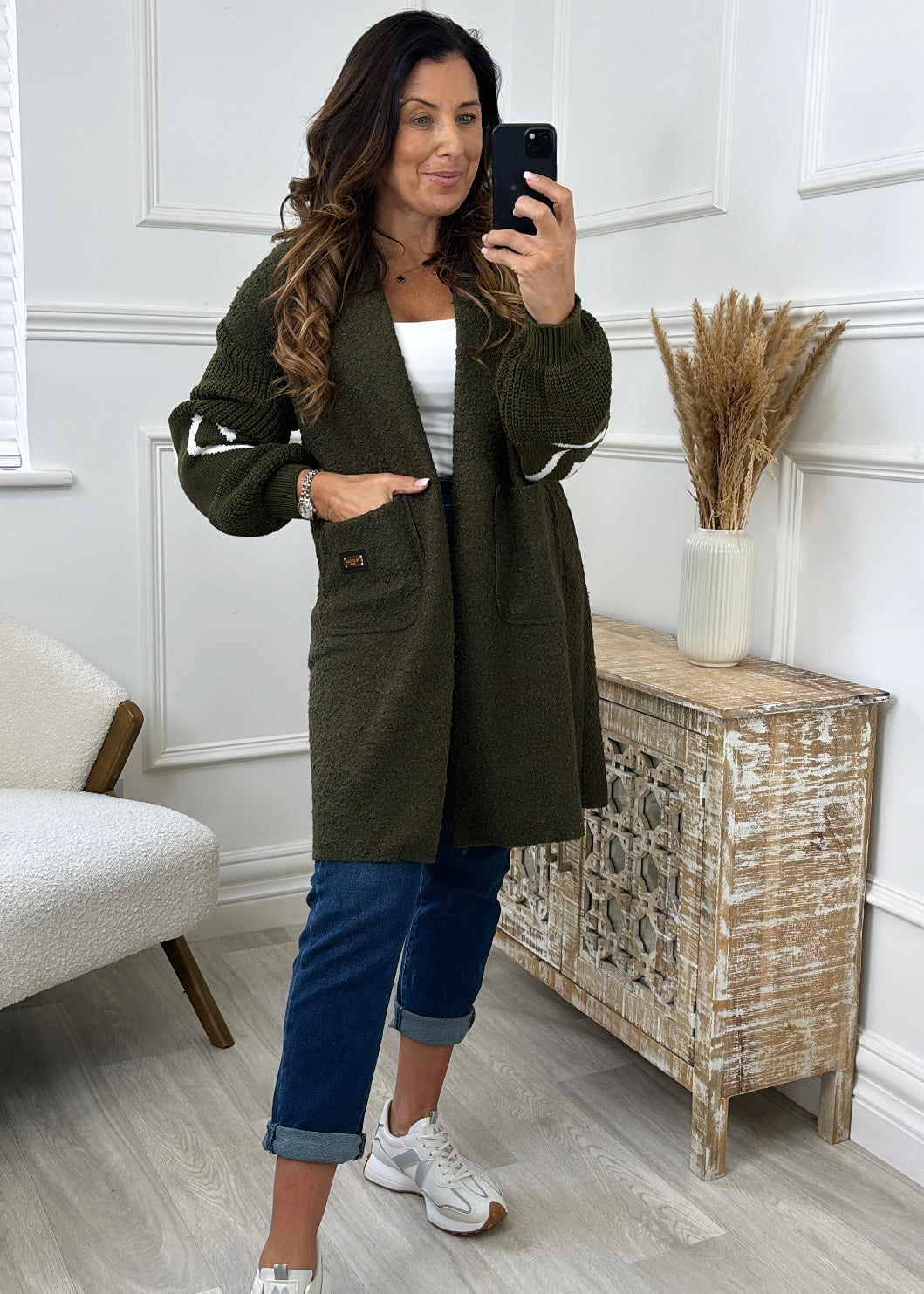 Yvonne Khaki Heart Sleeve Coatigan