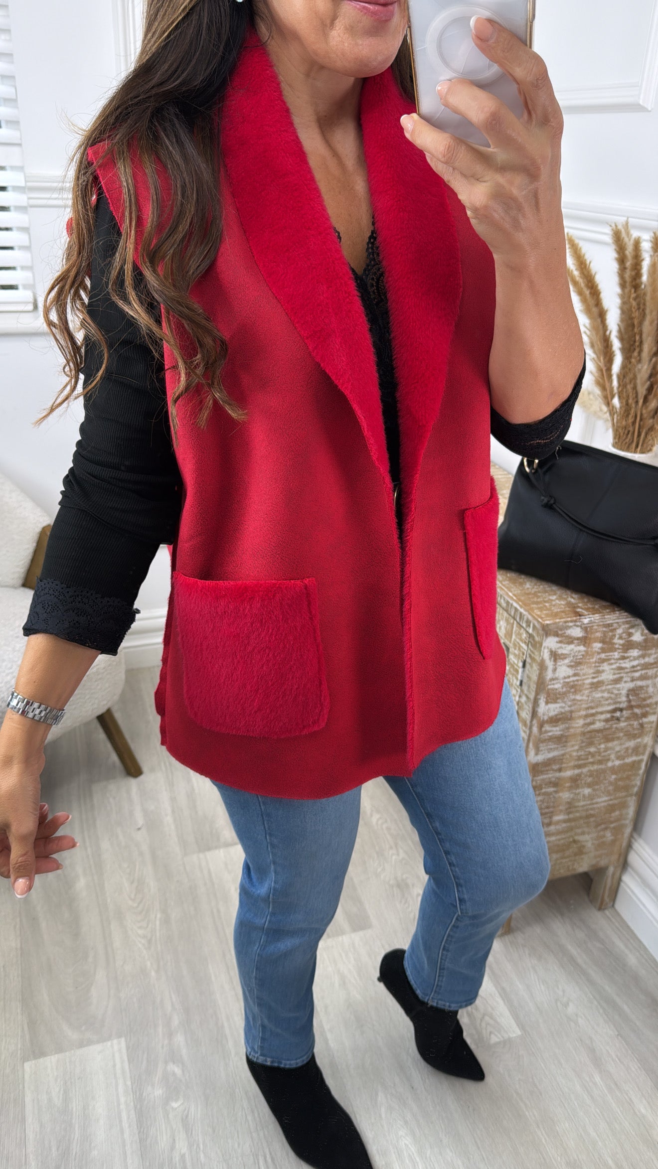 Loretta Red Suede Feel Waistcoat