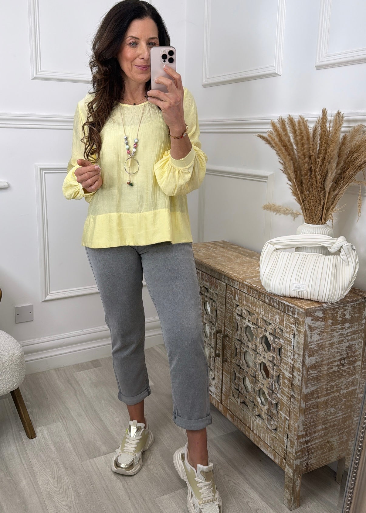Rebel Yellow Textured Blouse With Necklace