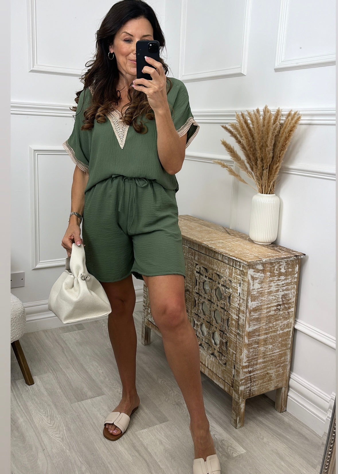 Fredrica Khaki Lace Detail Blouse