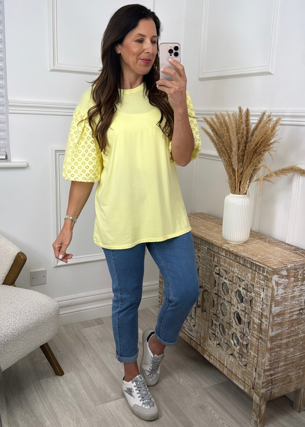 Millie Yellow Broderie Sleeve Top
