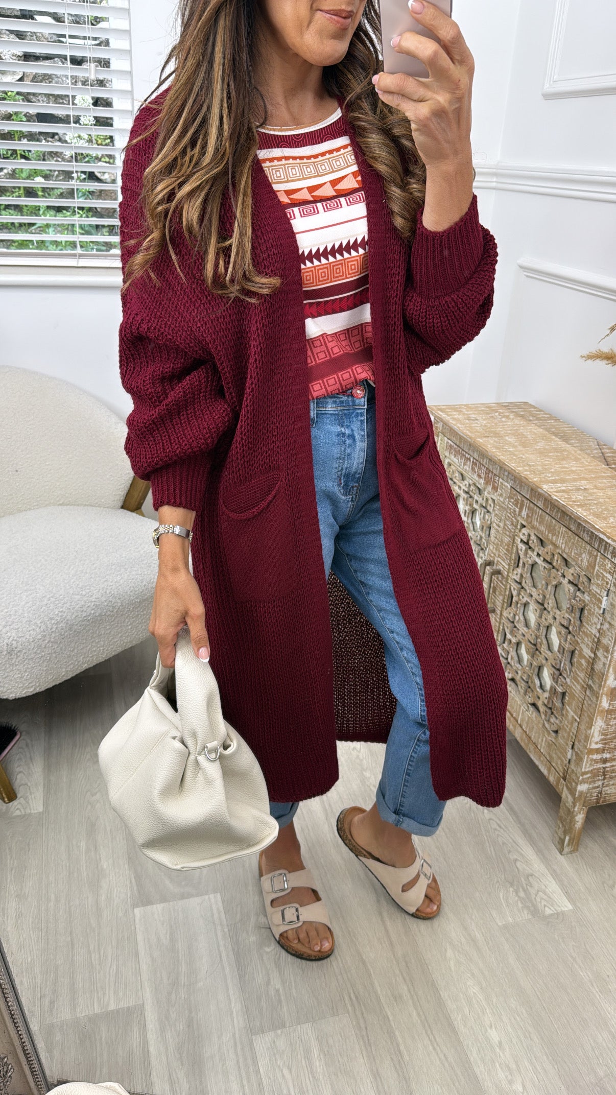 Margaret Wine Longline Cardigan