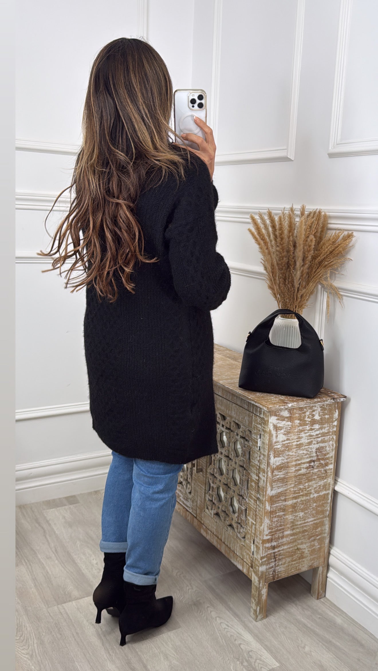 Gemma Black Textured Knit Cardigan