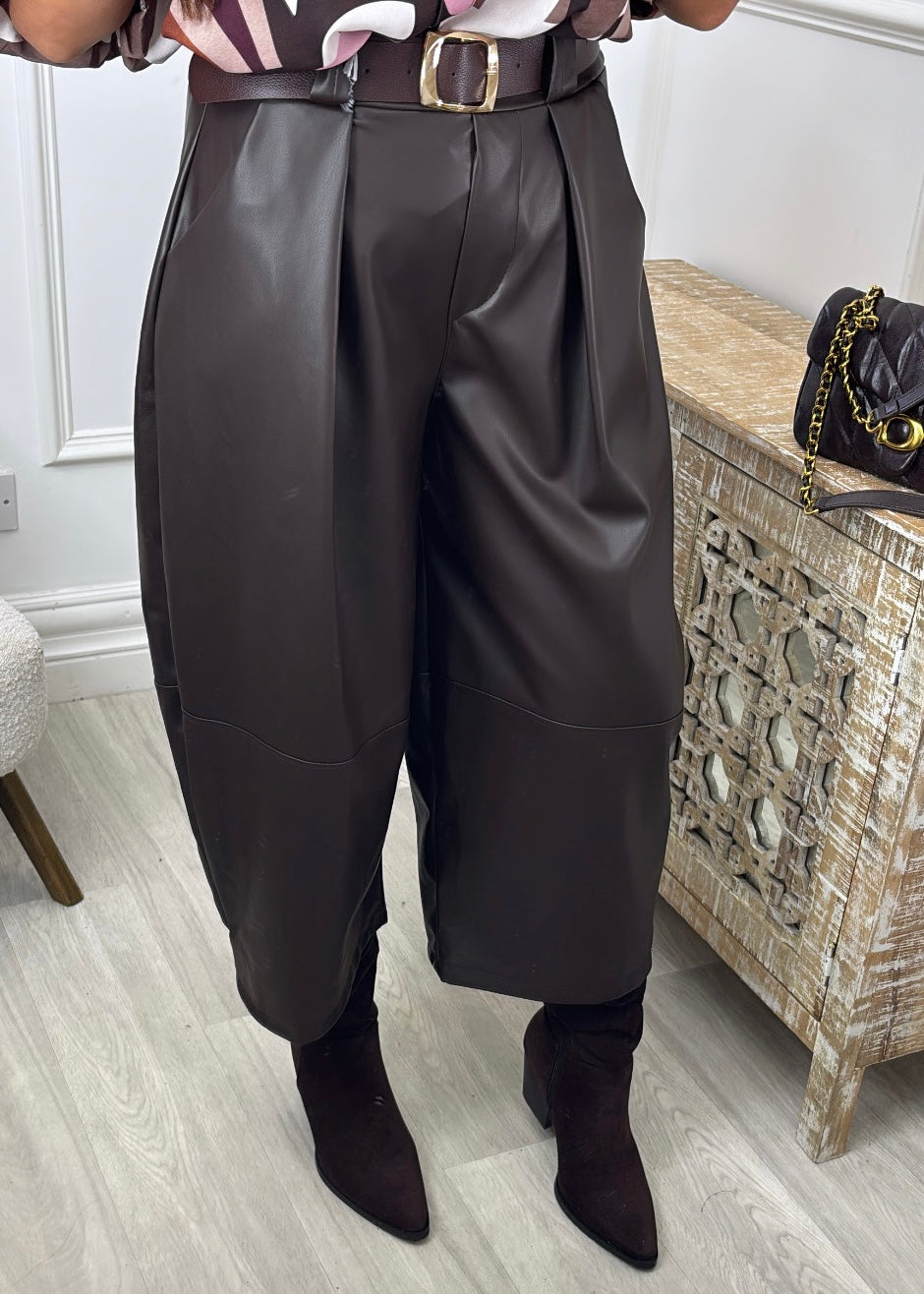 Alayne Brown Belted PU Leather Pants