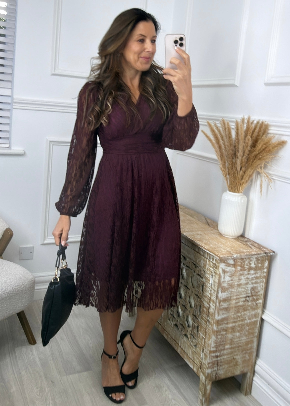 Andie Wine Lace V Neck Dress
