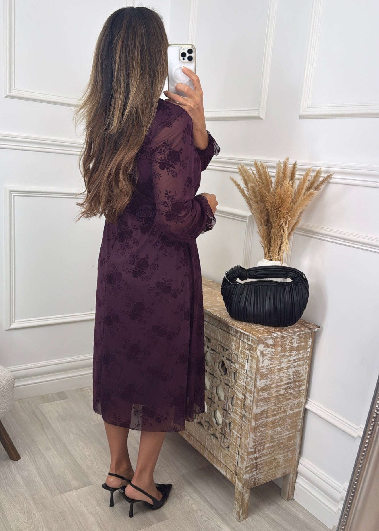 Sofia Wine Floral Belted Dress
