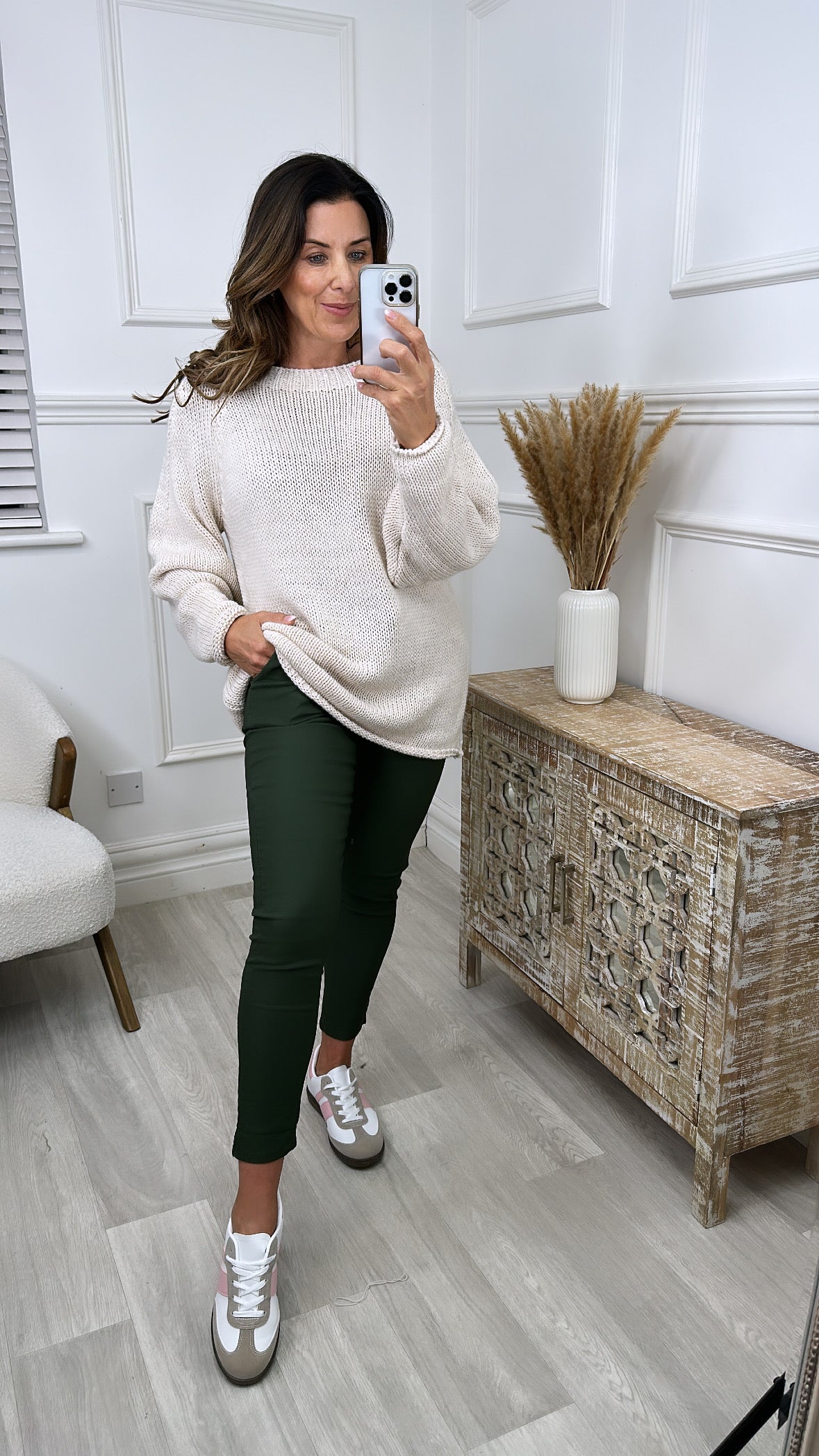 Rebekah Khaki Stretch Fleece Lined Joggers