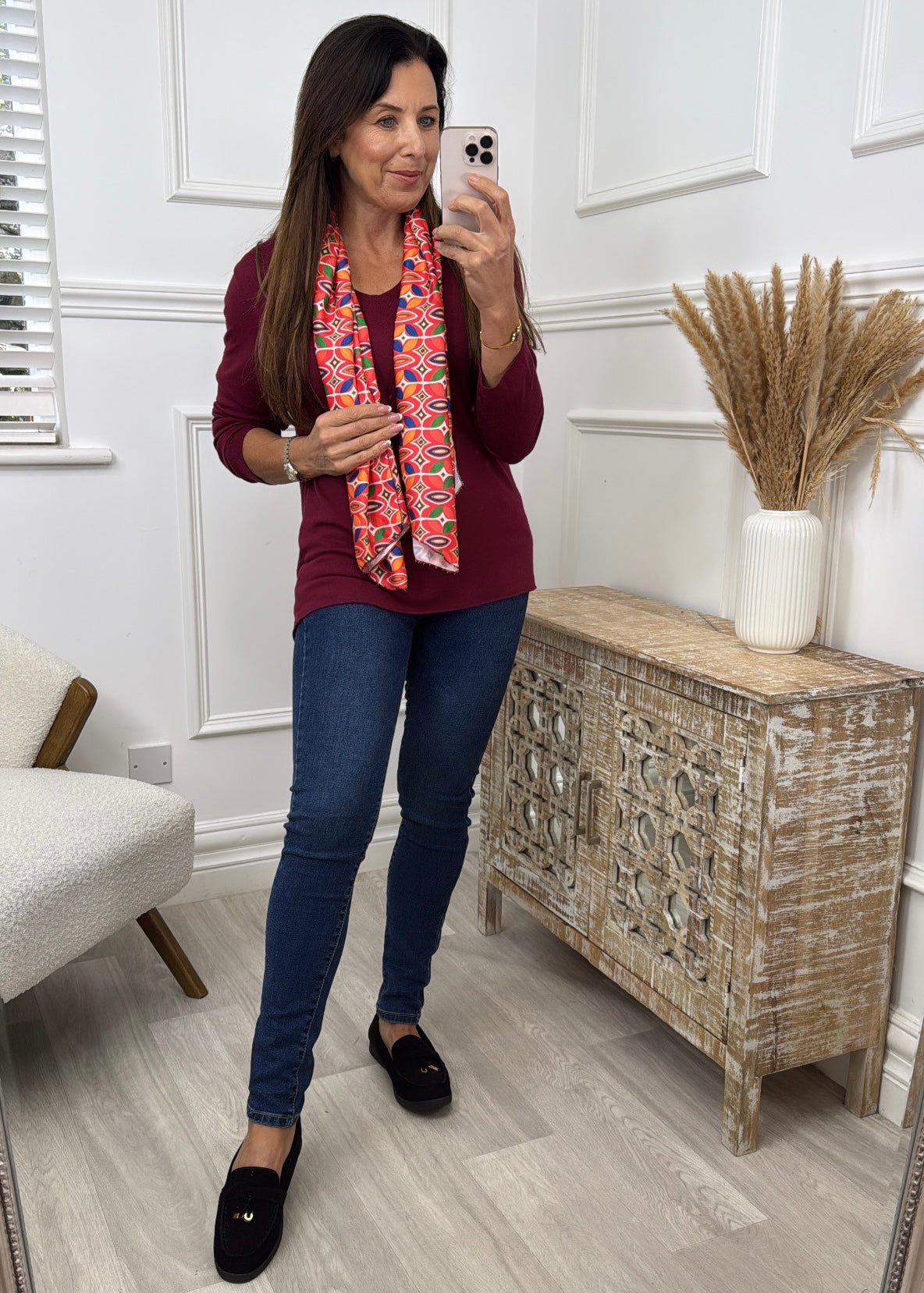Antonia Wine V Neck Jumper with Scarf