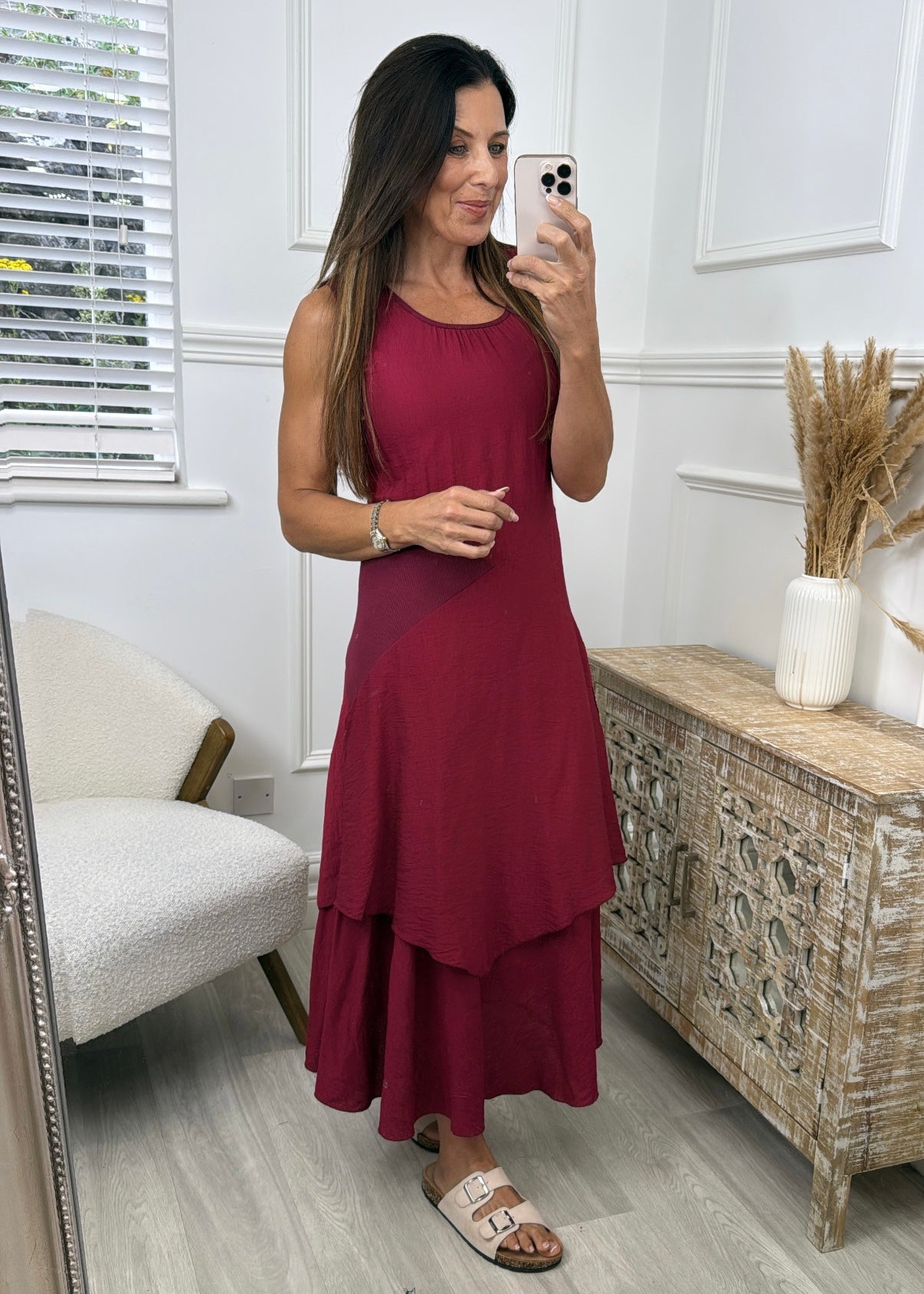 Quinn Wine Layered Skirt Dress