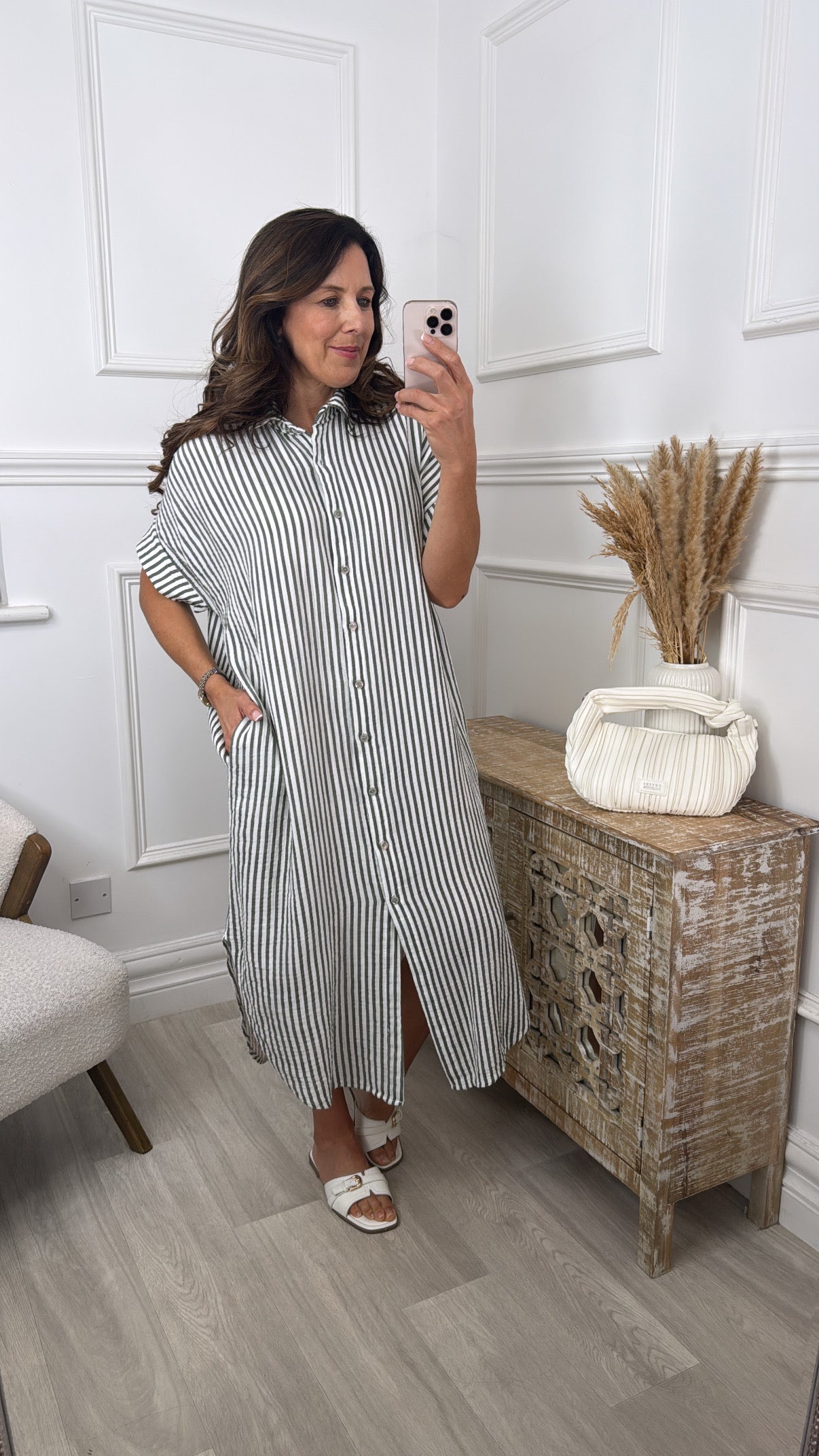 Celia Khaki Kaftan Shirt Dress