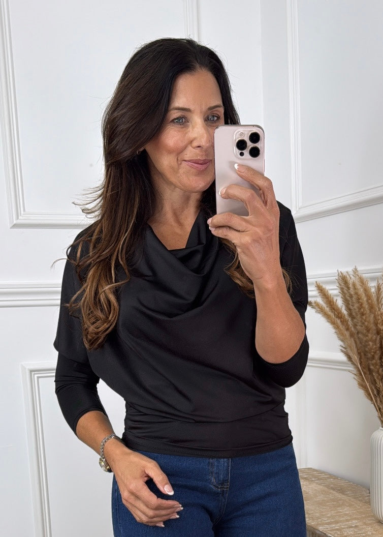 Pamela Black Cowl Neck Blouse