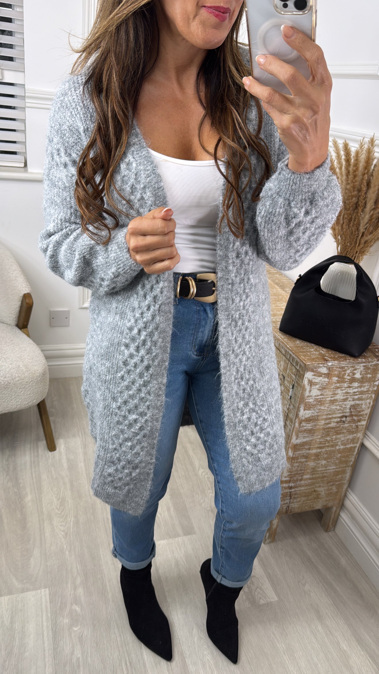 Gemma Grey Textured Knit Cardigan