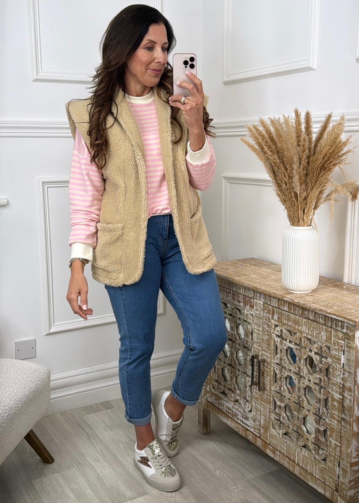 Mariosa Beige Faux Sherpa Waistcoat