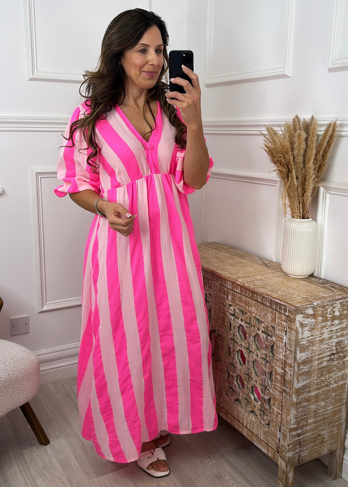 Jenny Pink Striped Cheesecloth Dress