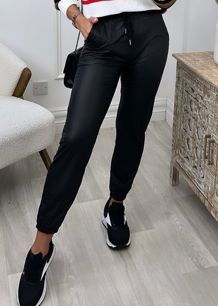 Colette Black Leather Look Joggers