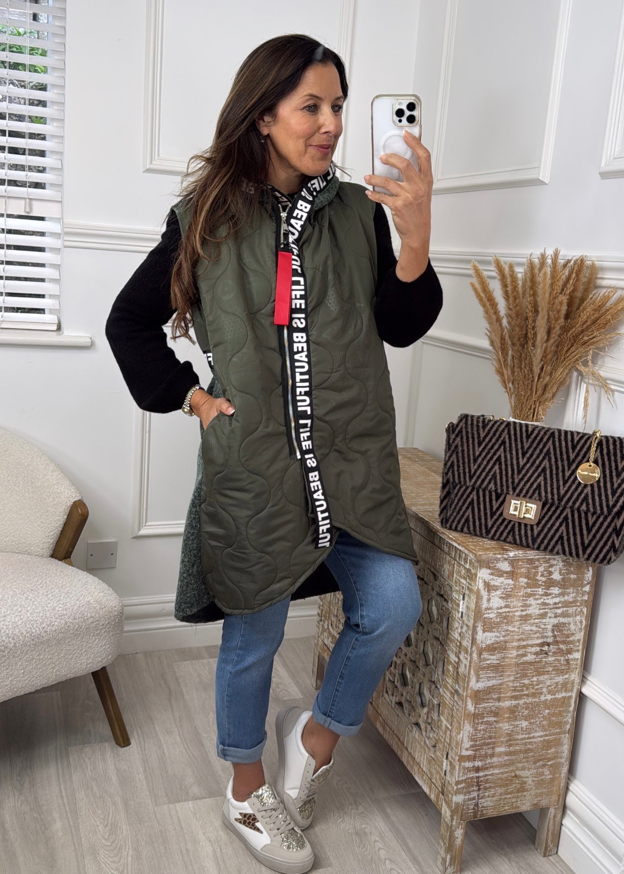 Ceoline Khaki Gilet with Back Detail