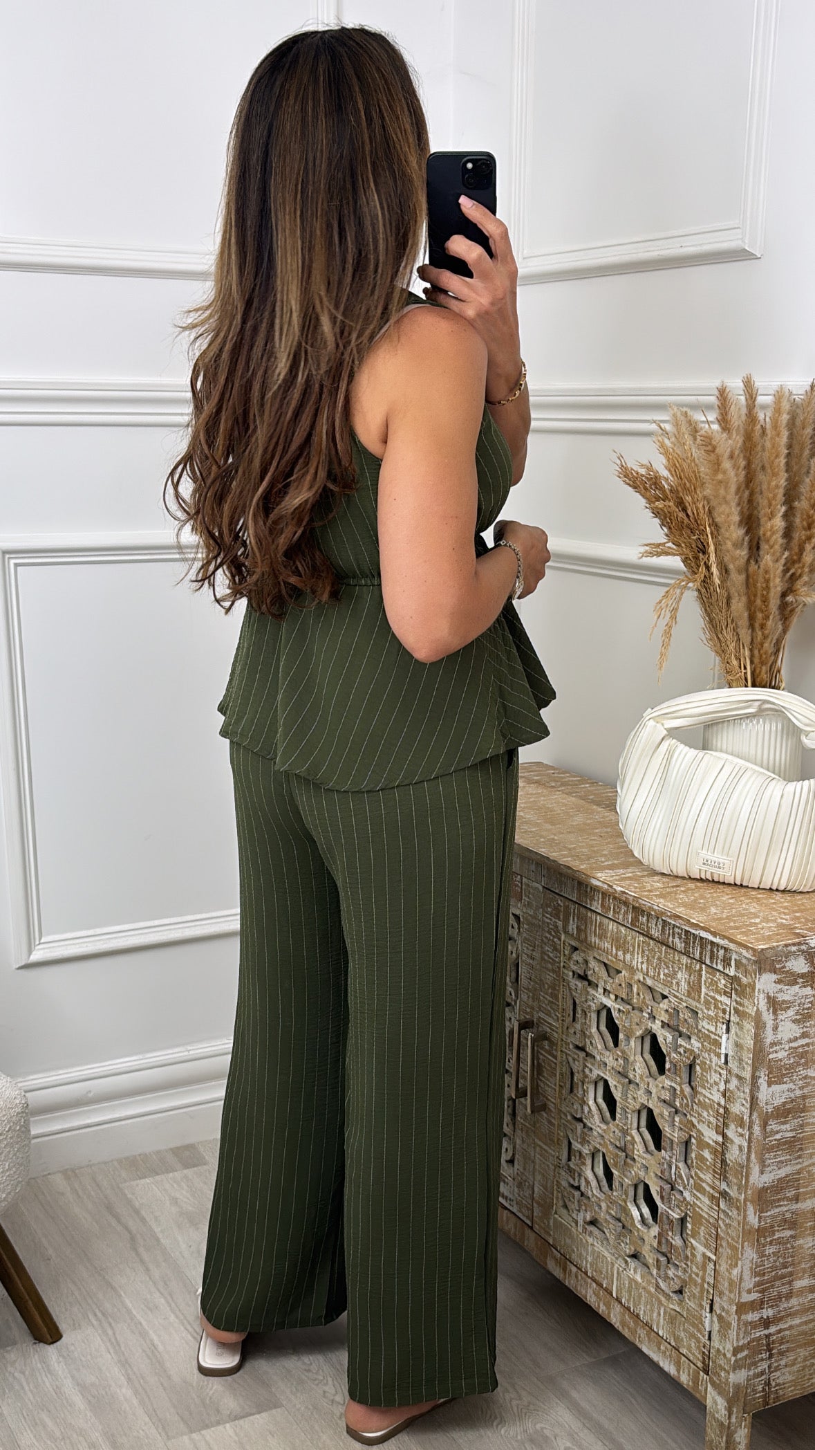 Catherine Khaki Striped Set