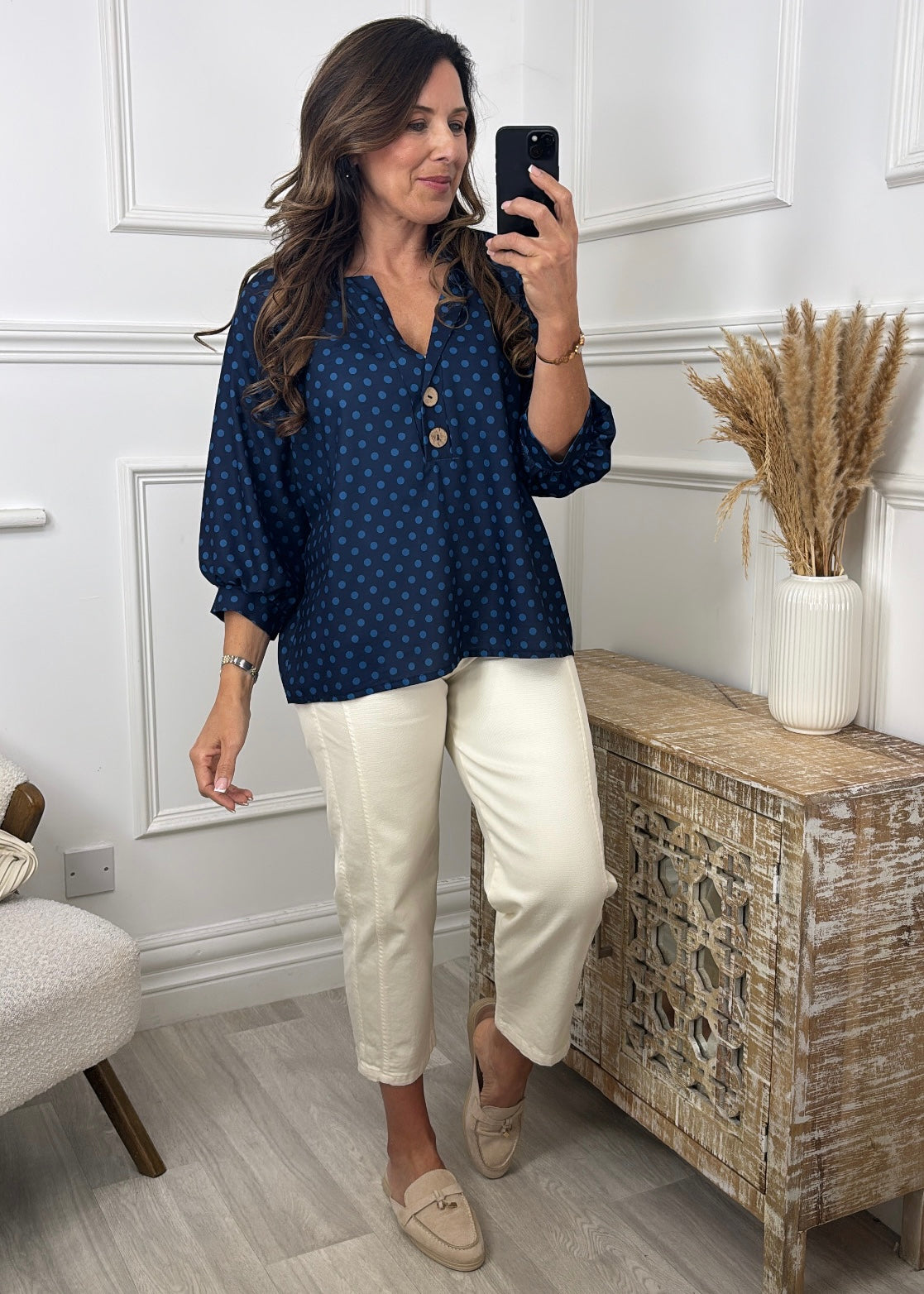 Judy Navy Polka Dot Blouse