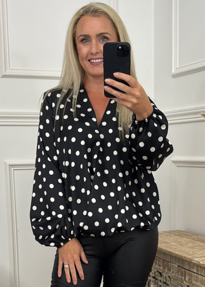 Marguerite Black Polka Dot Blouse