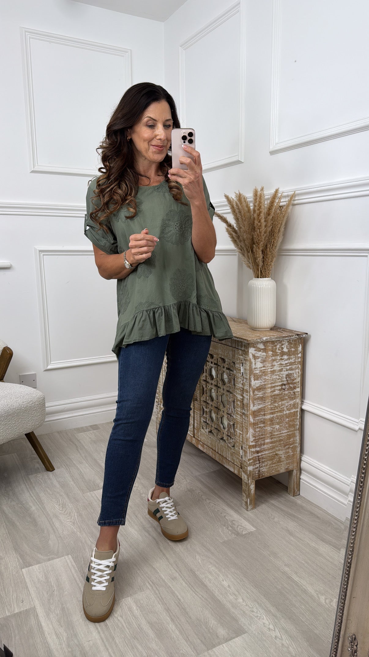 Charlene Khaki Broderie Flower Blouse
