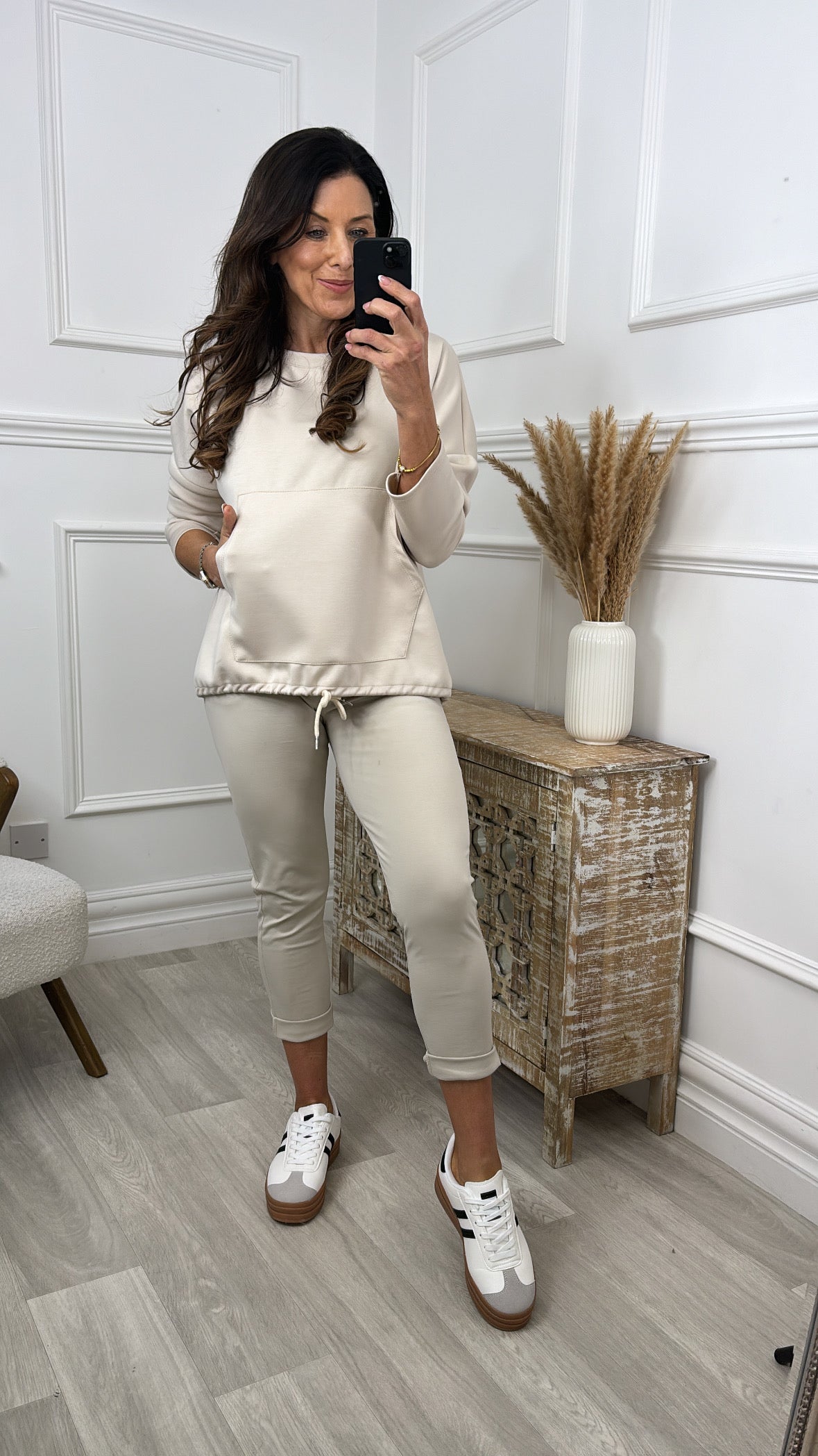 Audrey Beige Kangaroo Pocket Sweatshirt