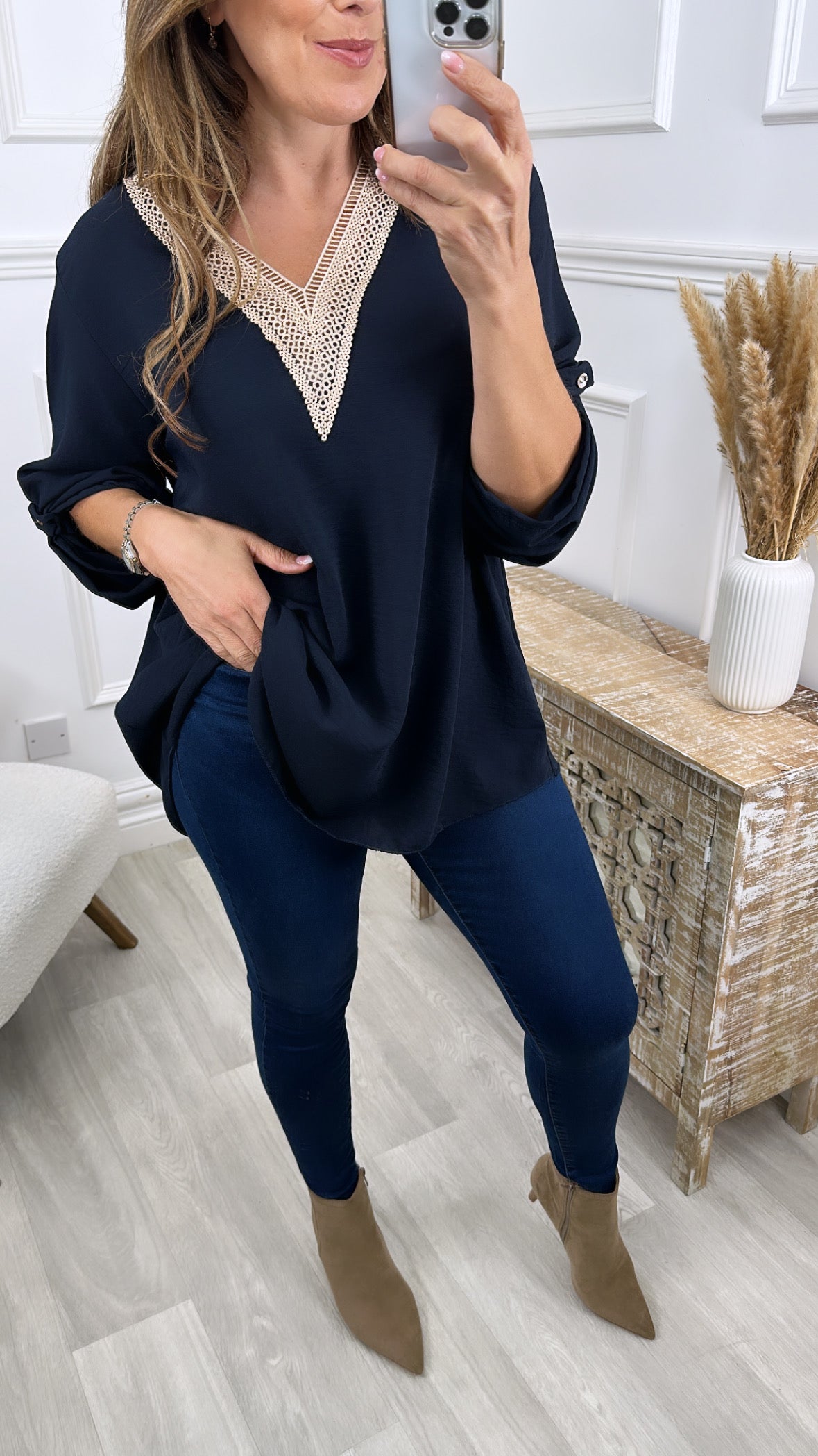Sarah-Jane Navy Lace Detail Blouse