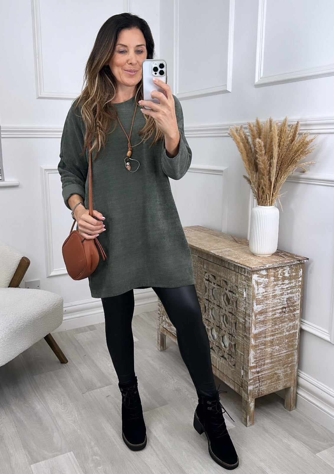 Duana Khaki Velour Necklace Tunic