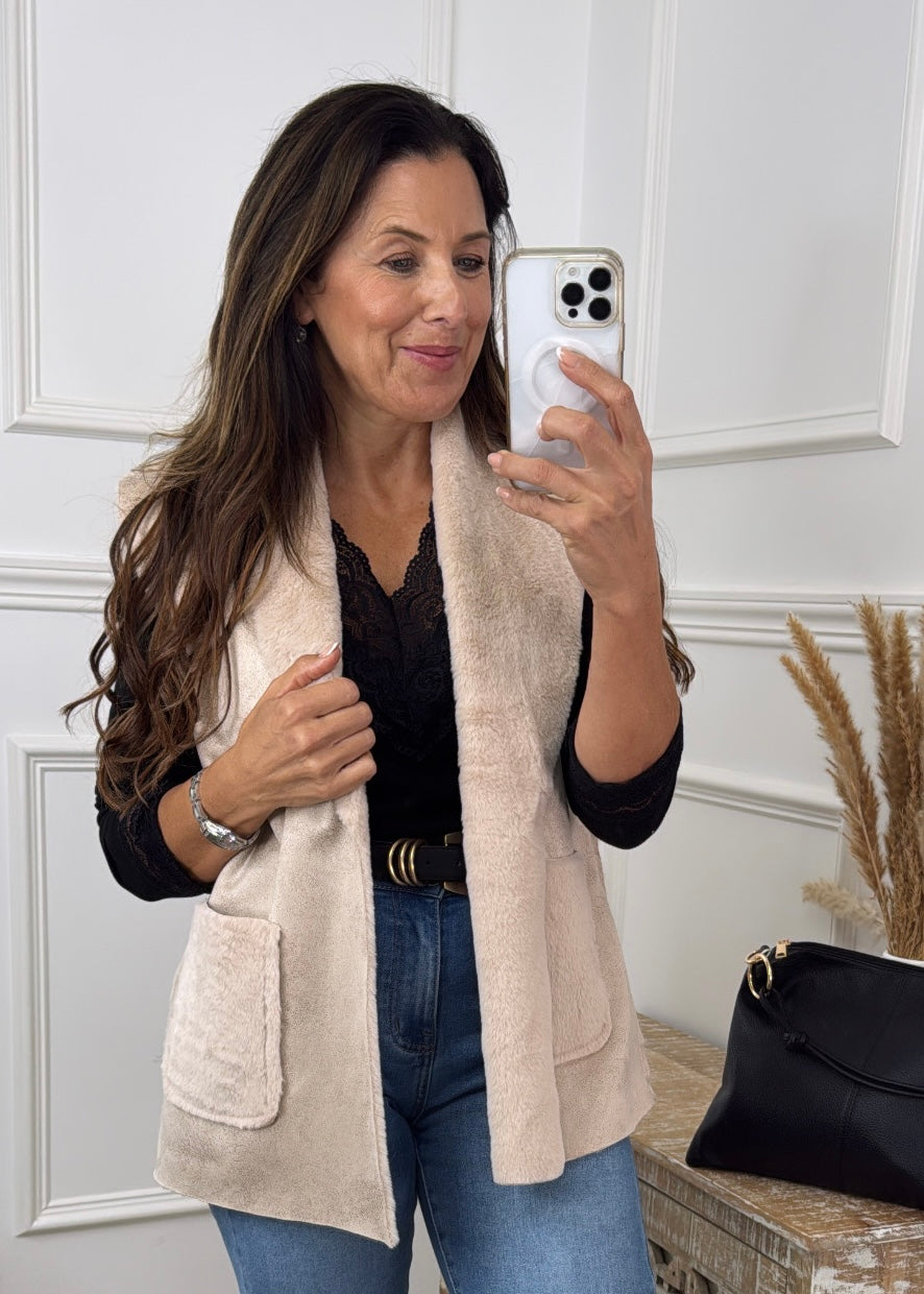 Loretta Beige Suede Feel Waistcoat