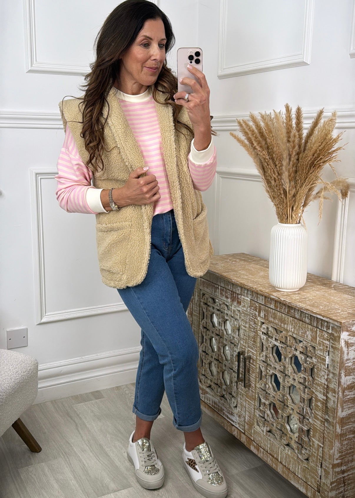 Mariosa Beige Faux Sherpa Waistcoat