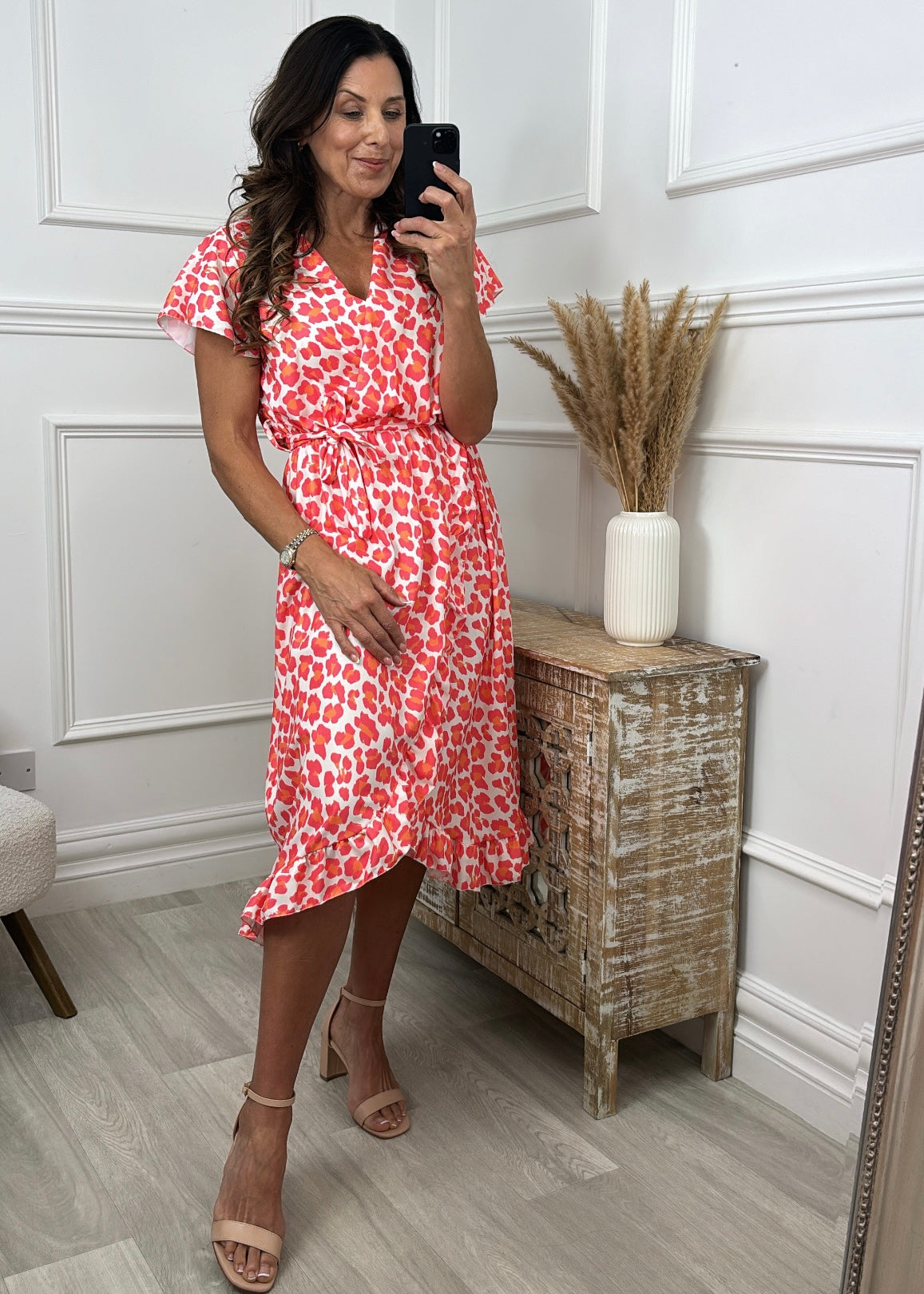 Martina Coral Leopard Wrap Dress