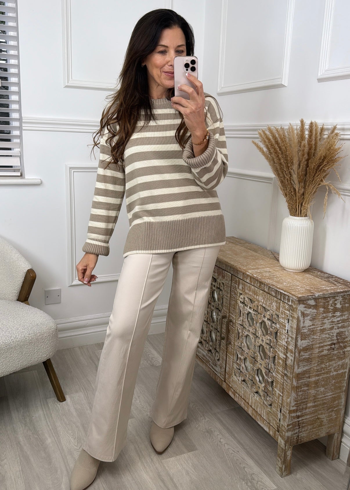 Ava Crockery Beige Striped Pullover