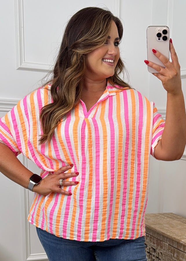 Patricia Pink Neon Stripe Top