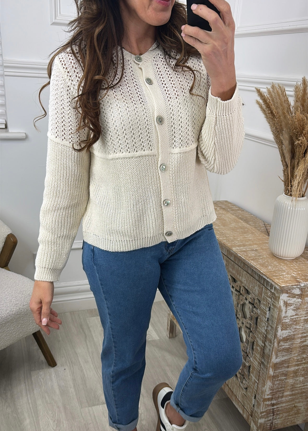 Lainey Cream Open Stitch Knit Cardigan