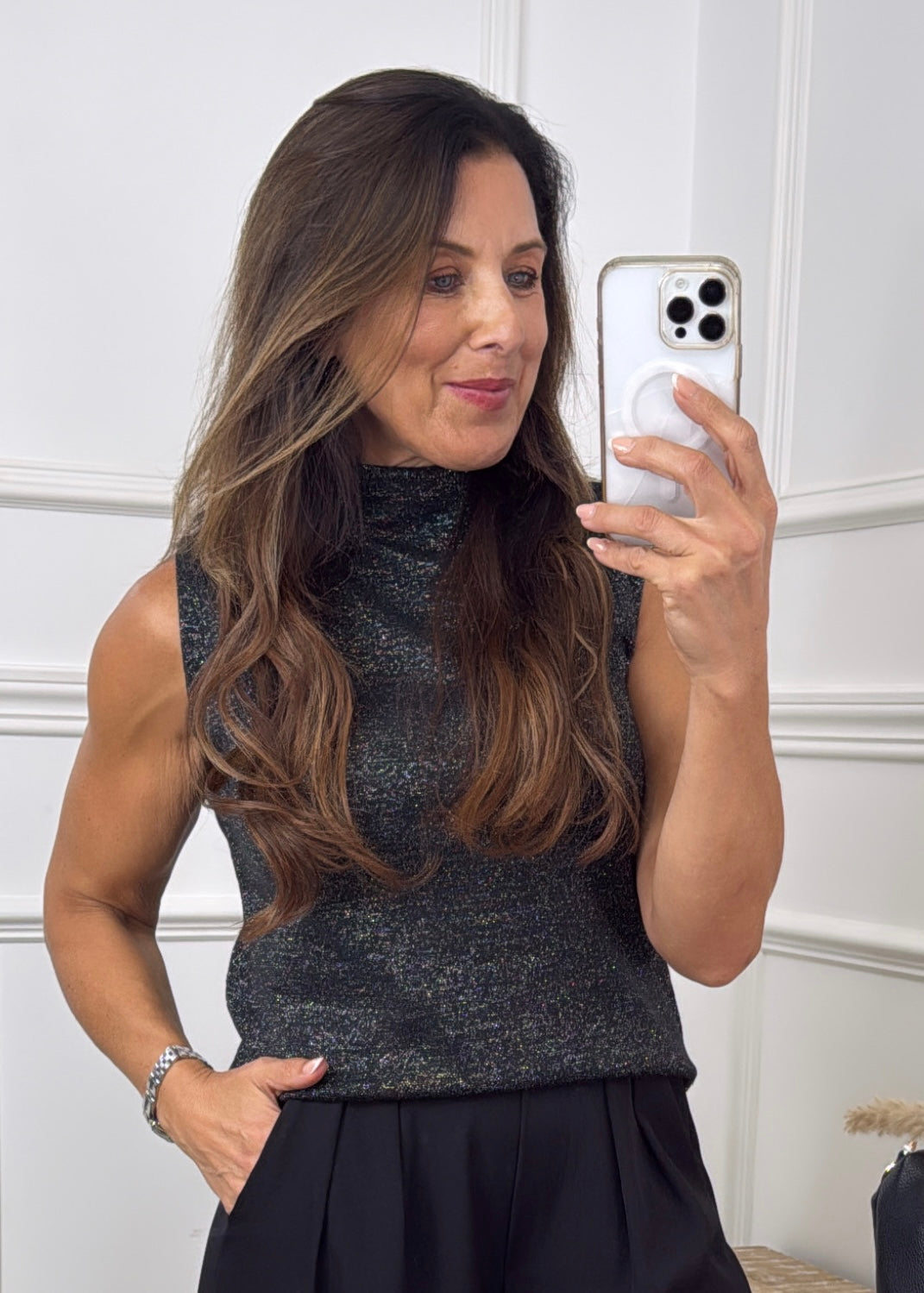 Carina Black High Neck Sleeveless Top