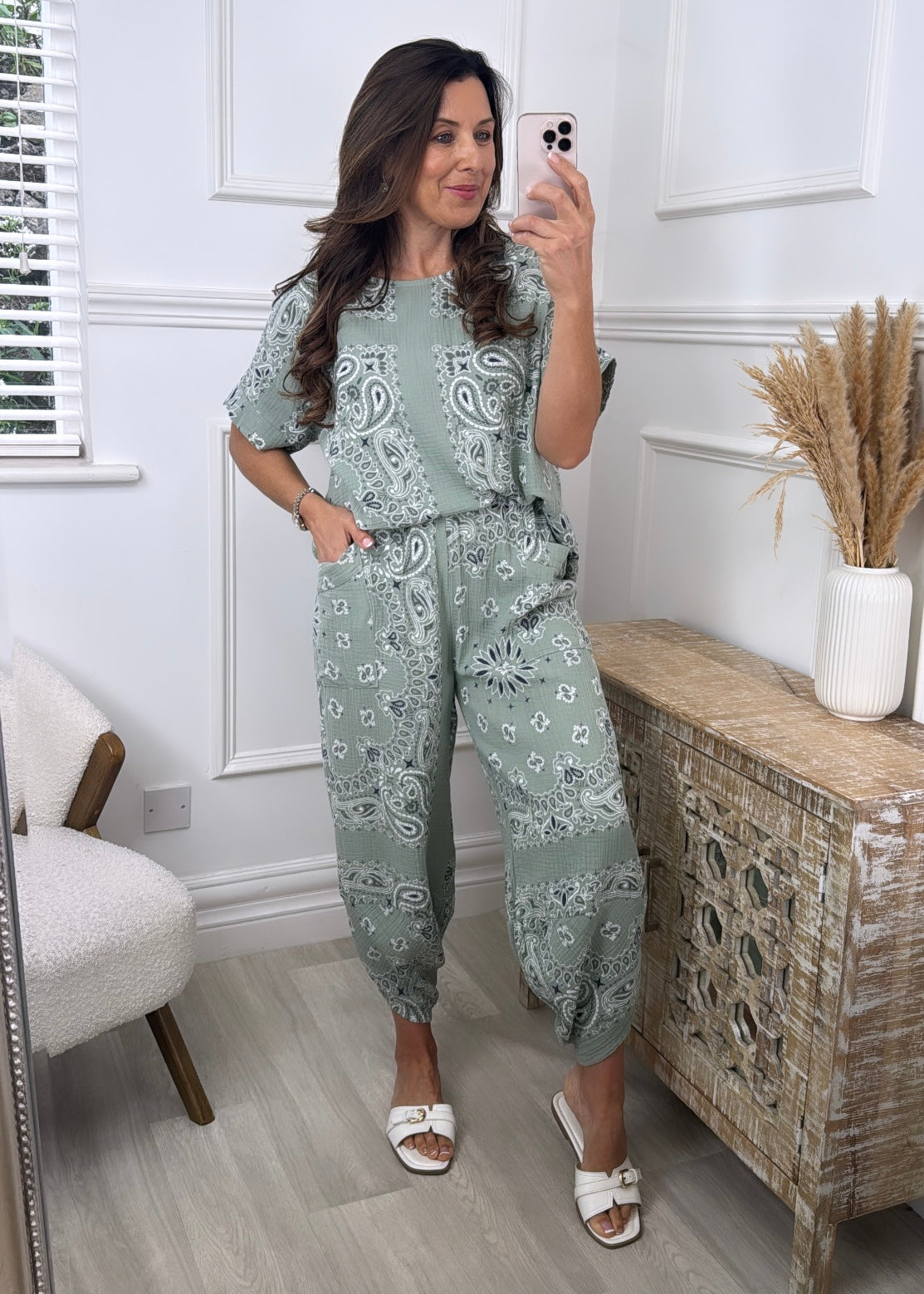 Gina Khaki/Taupe Bandana Top and Pants Set