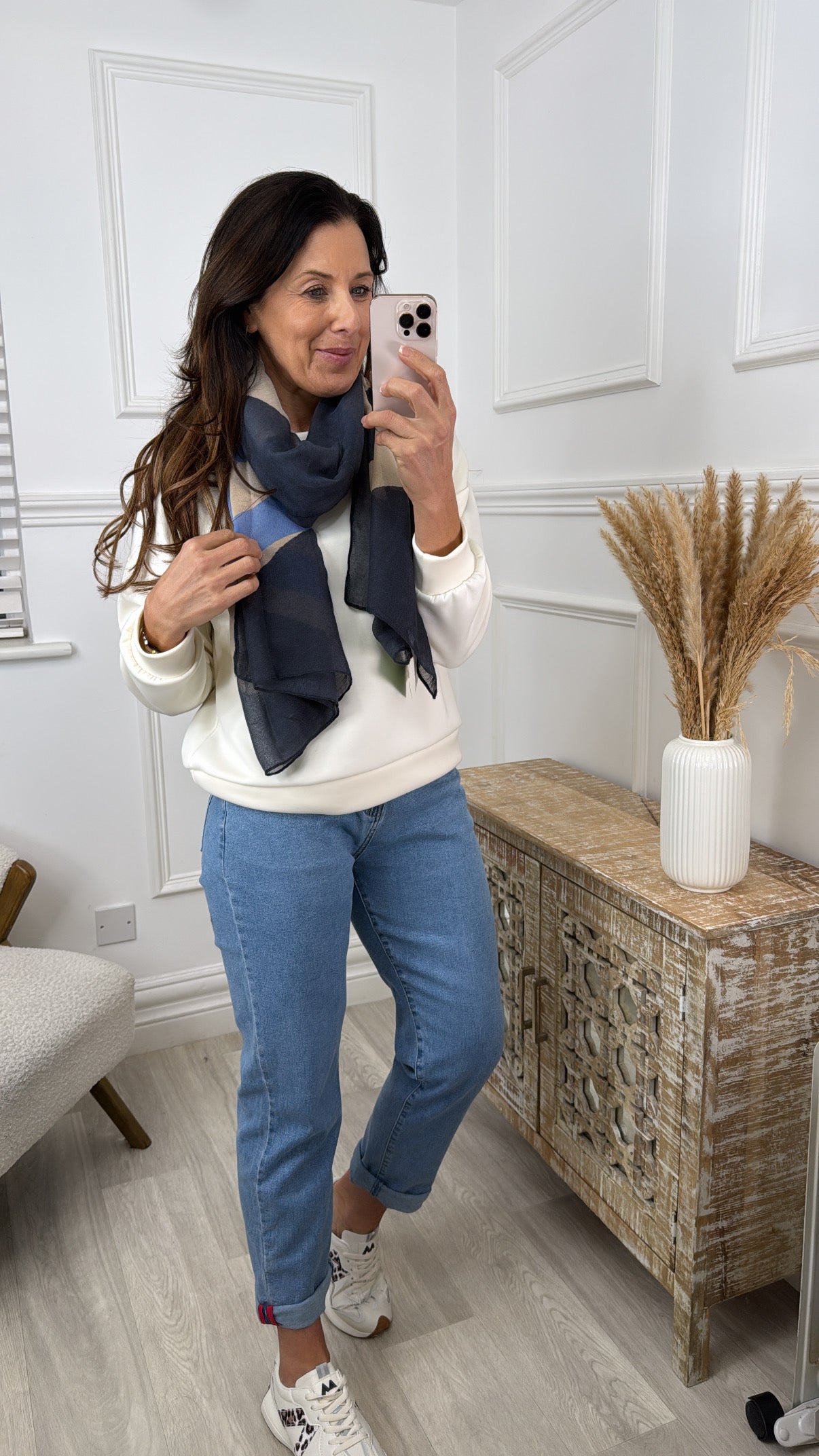 Cici Midnight Blue Circle Print Scarf
