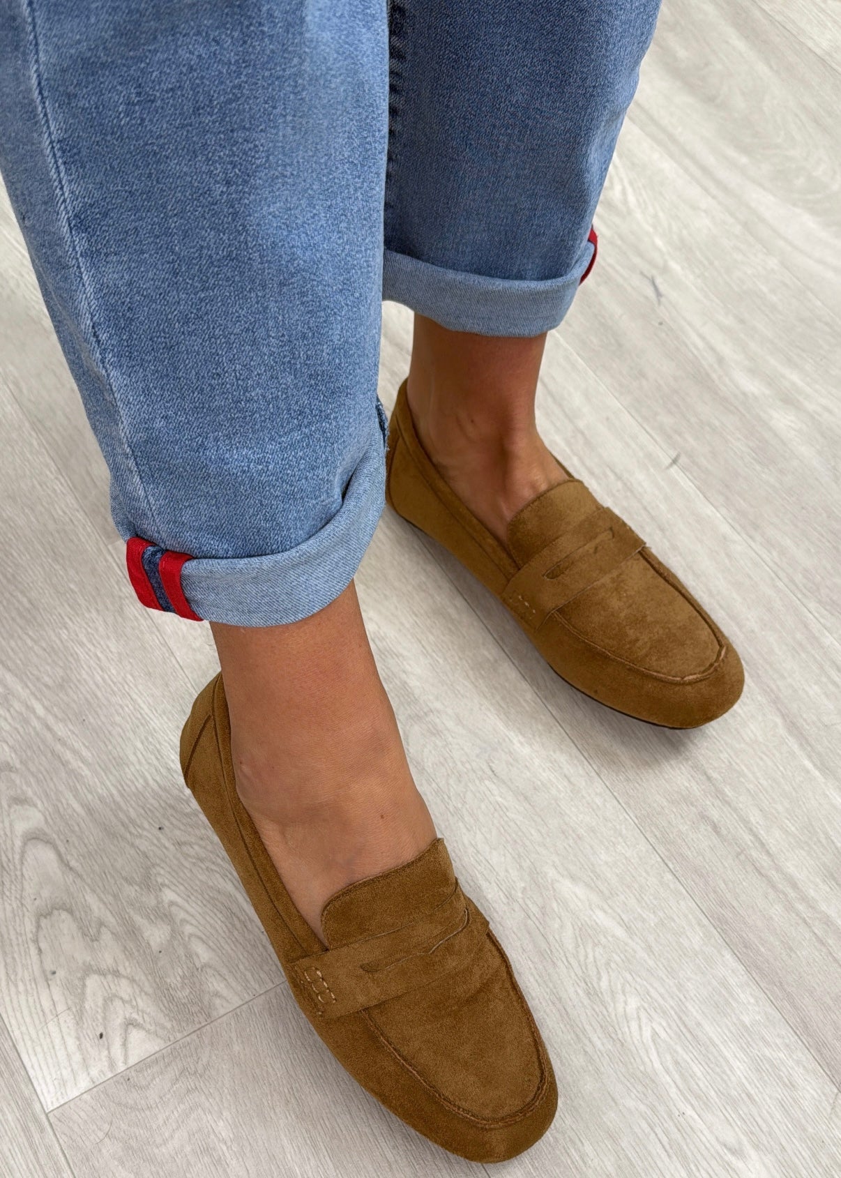 Peggy Camel Suede Loafers
