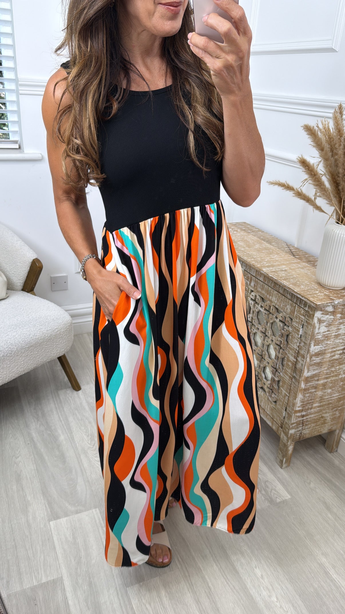 Brittany Black Abstract Print Smock Dress