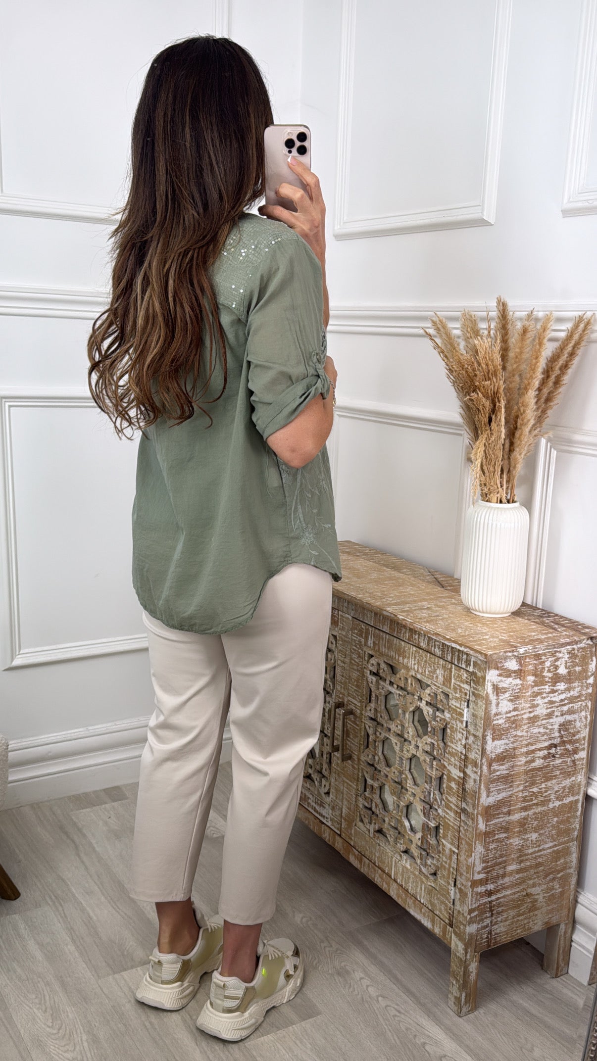 Martina Khaki Crochet Detail Blouse