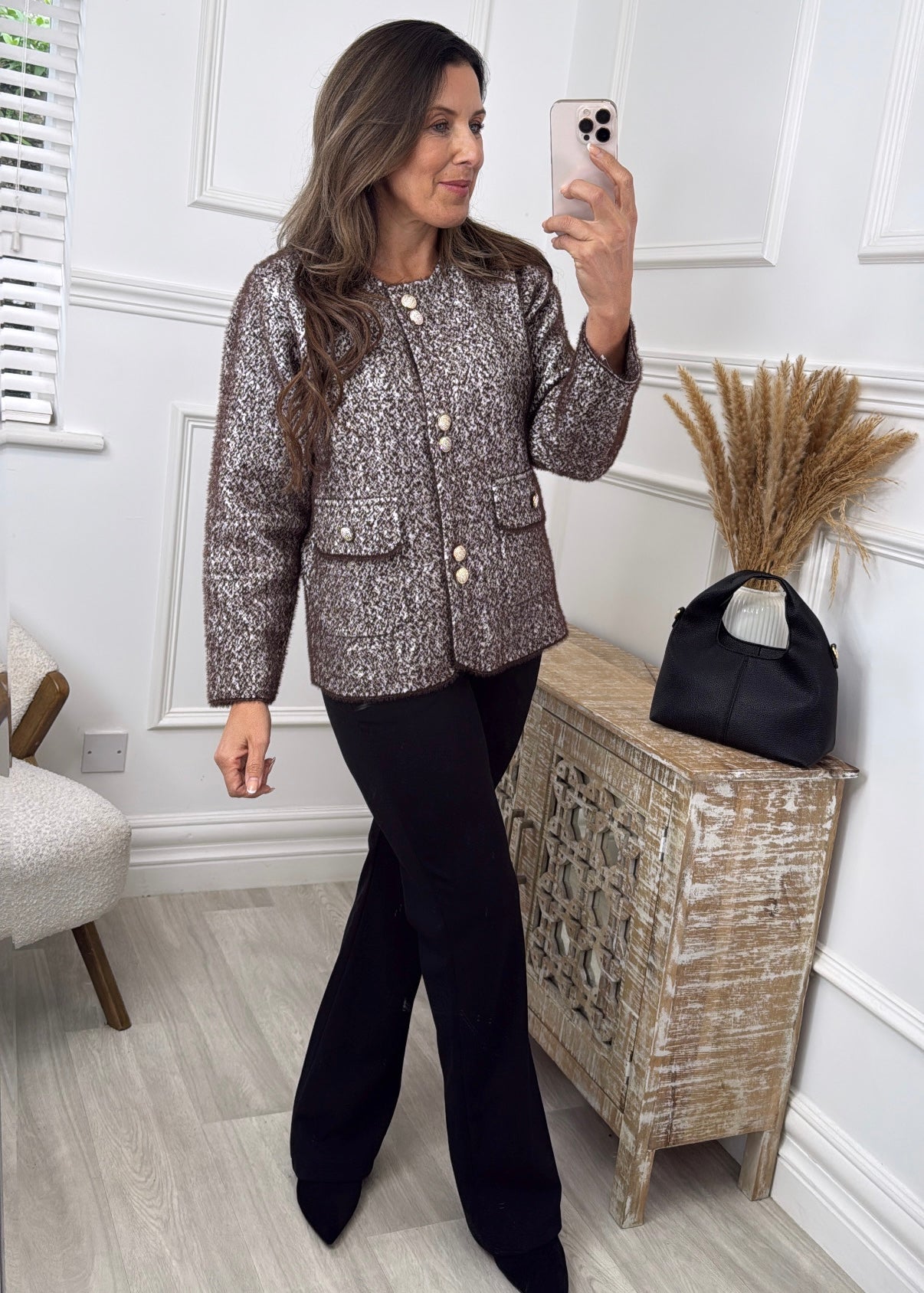 Suin Brown Gold Button Cardigan