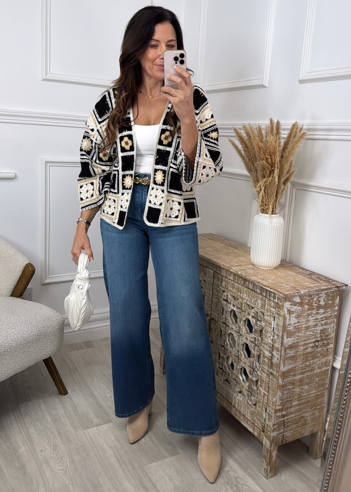 Vera Black Flower Crochet Knit Cardigan